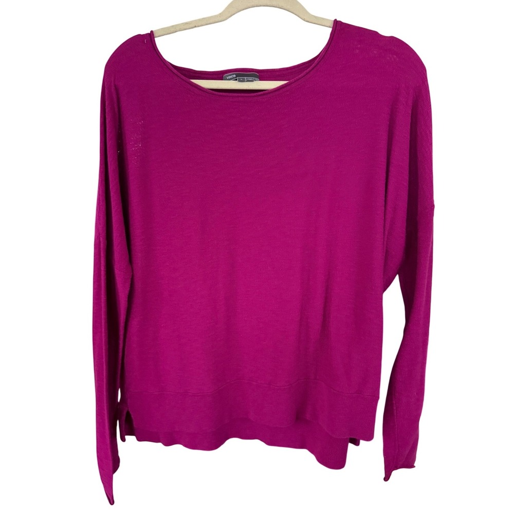 Vince Womens Magenta Purple 100% Cotton Long Sleeve Crew‎ Neck Sweater Large